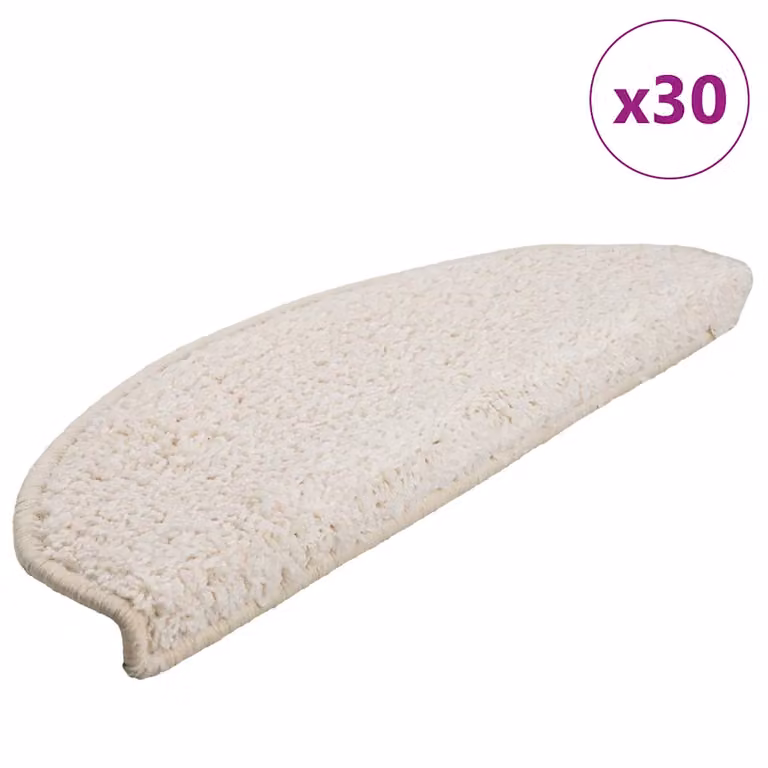 Set di 30 tappetini per scale semicircolari vidaXL, colore bianco, antiscivolo e fonoassorbenti, L: 65 cm, P: 40 cm, H: 2 cm