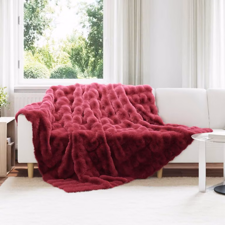 Set di 4 copertine antiscivolo vidaXL Olite in finta pelliccia di coniglio rossa, L 270 cm x P 240 cm