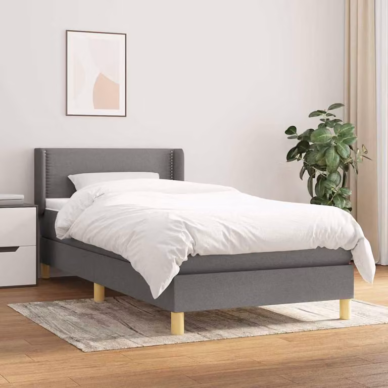 vidaXL Giroletto a Molle con Materasso Ibrido in Tessuto Grigio e Bianco L/P: 100 x 200 cm