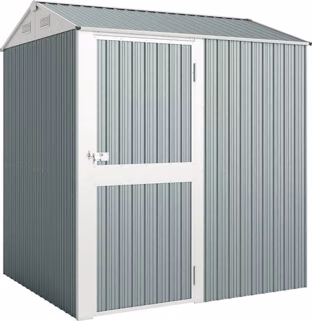 Casetta attrezzi Outsunny in metallo galvanizzato grigio con tetto a due falde e aerazioni, L: 209 cm, P: 177 cm, H: 236 cm