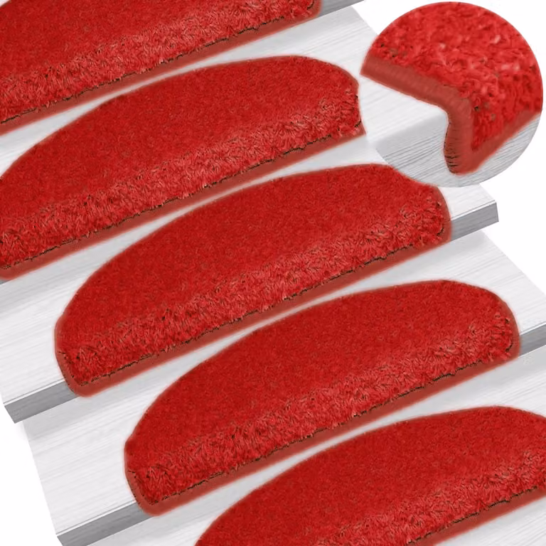 vidaXL Set di 30 tappetini per scale semicircolari rossi in polipropilene antiscivolo e fonoassorbenti L: 65 cm, P: 21 cm, H: 4 cm