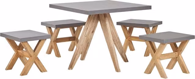 Set da giardino Beliani con tavolo quadrato e 4 sgabelli in cemento grigio e legno di acacia