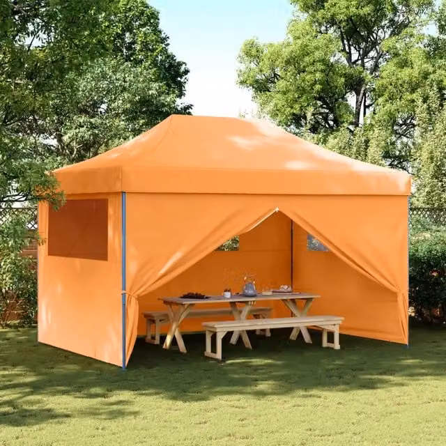 Tendone per feste pop-up pieghevole vidaXL con 4 pareti e finestre, arancione e blu, L/P/H: 440 x 315 x 292 cm
