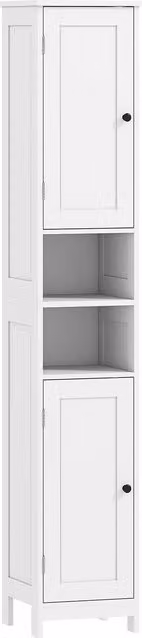 Mobile Alto da Bagno HOMCOM in Legno Bianco con 2 Ripiani Aperti e 2 Armadietti con Scaffali Regolabili, L/P/H: 30 x 30 x 170 cm