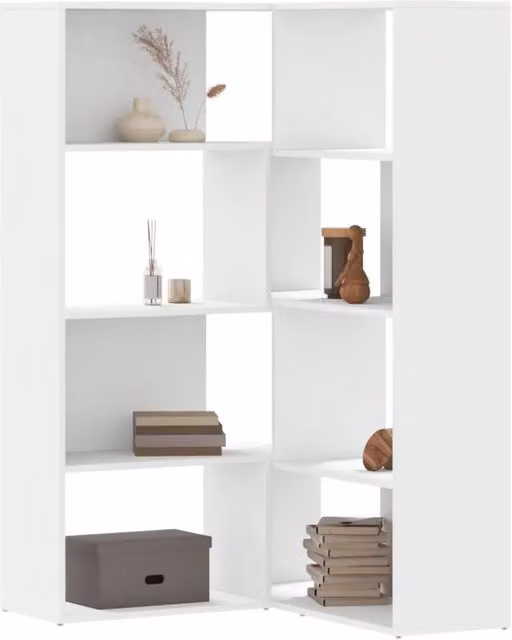 Libreria Angolare con 4 Ripiani vidaXL Bianca in Legno, da Appendere al Muro, L/P/H: 85 x 85 x 140 cm