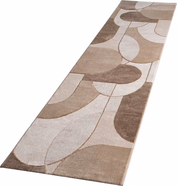 Tappeto Tiana beige con effetto alto-basso, design geometrico moderno, L: 80 cm, P: 300 cm