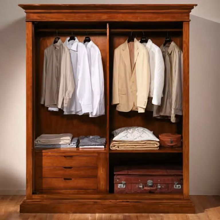 Armadio in legno stile arte povera con 2 ante scorrevoli e cappello dritto di Mobili 2G, colore marrone, L: 183 cm, P: 67 cm, H: 214 cm