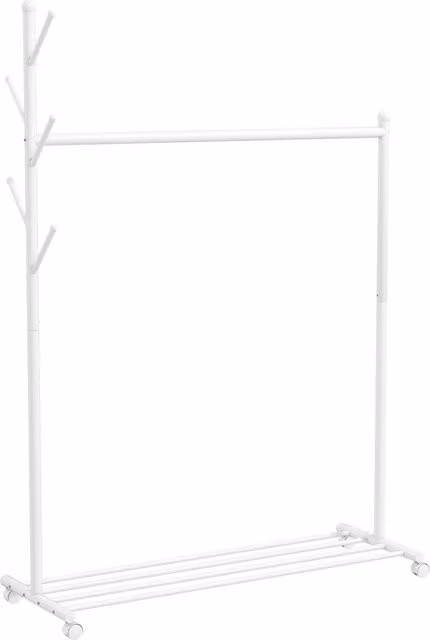 Appendiabiti con ruote HOMCOM bianco con 5 ganci, barra appendiabiti e ripiano inferiore, L/P/H: 20 x 43 x 171 cm