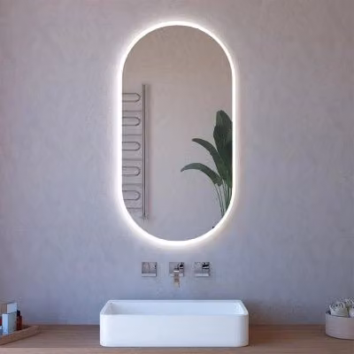 Specchio ovale reversibile con LED perimetrale retroilluminato nero L: 63 cm, H: 110 cm