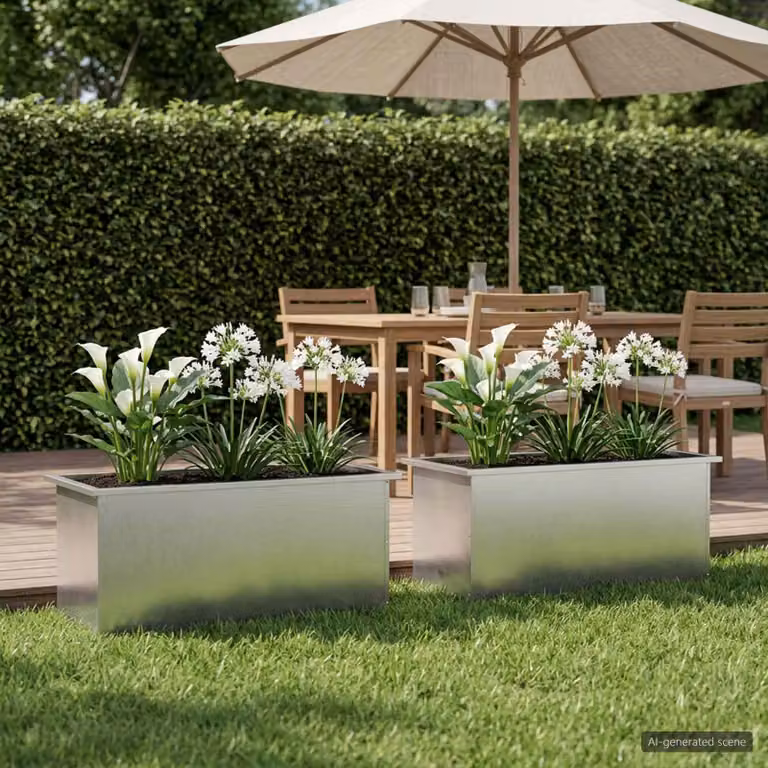Set di 2 fioriere da giardino con LED vidaXL in acciaio, colore argento, L 100 x P 40 x H 40 cm