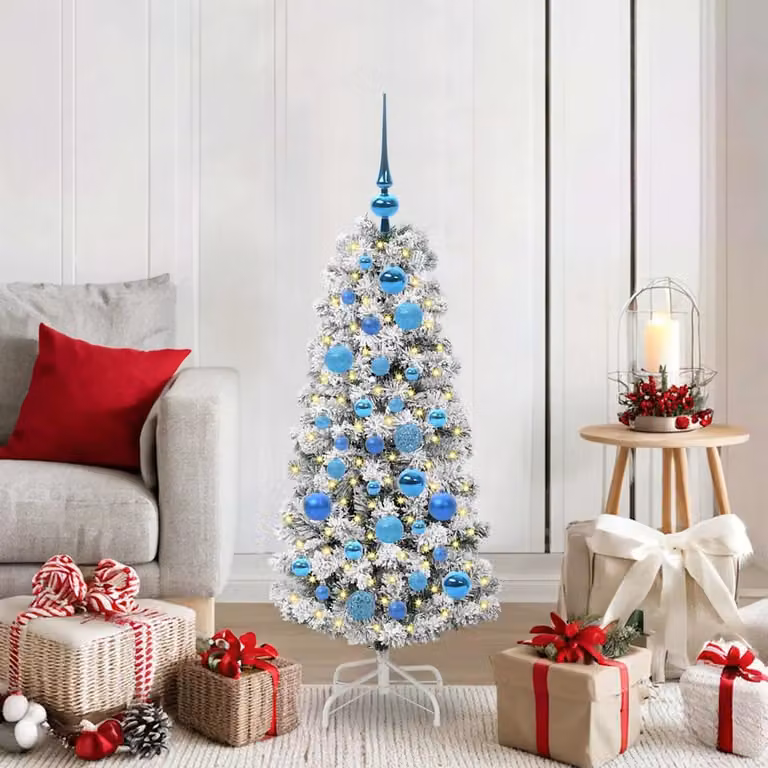 Albero di Natale Artificiale vidaXL con LED Bianco Caldo, Verde e Bianco, Altezza: 150 cm