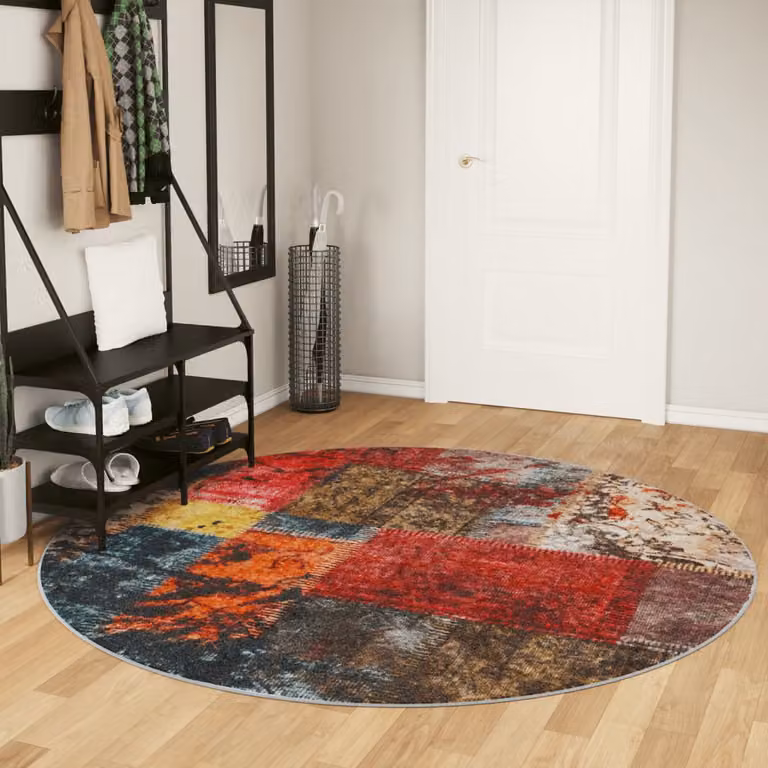 vidaXL Tappeto Rotondo Multicolore in Poliestere, Lavabile e Antiscivolo, Ø 200 cm