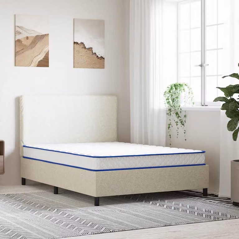 vidaXL Materasso in schiuma viscoelastica morbido, Bianco e Blu, L/P/H: 140 x 190 x 17 cm