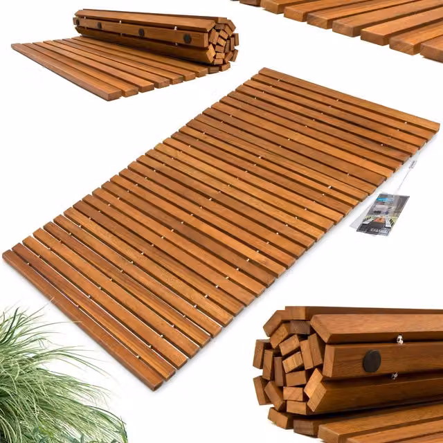 Tappetino da bagno in legno di acacia Casaria® marrone antiscivolo L: 76 cm, P: 50 cm