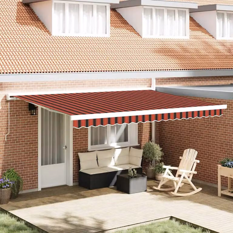Tenda retrattile vidaXL con bracci pieghevoli in alluminio e tela in poliestere, Rosso e Nero, L: 450 cm x P: 300 cm