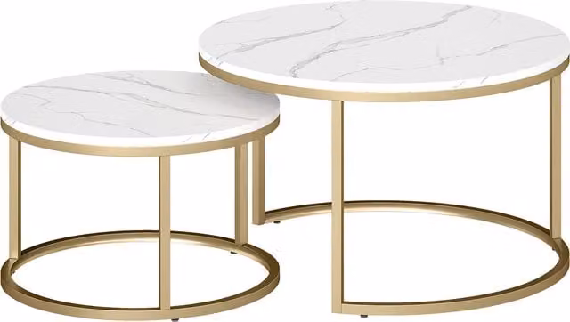 Set di 2 tavolini da salotto HOMCOM ad incastro con design industriale, piano effetto cemento e struttura in metallo bianco