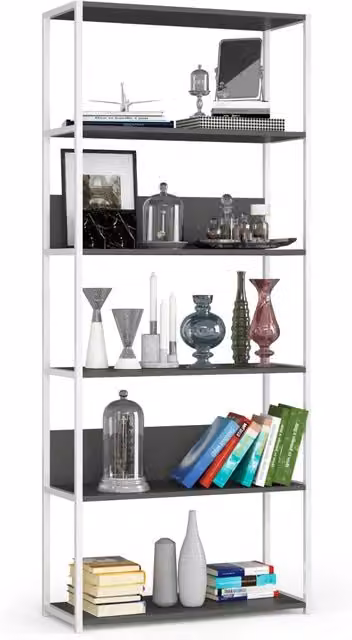 Scaffale Loft Akord in stile industrial con ripiani in legno, colore bianco e grigio, L 80 x P 32 x H 192 cm