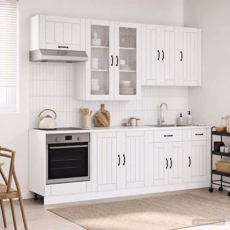 vidaXL Unità Cucina LUCCA 8 Pezzi Bianco Lucido in MDF con Ante in Vetro