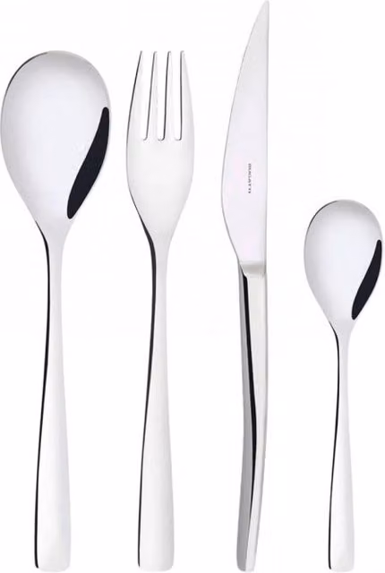 Set di posate Amalfi Casa Bugatti in acciaio inox argentato con contenitore Wengè, 24 pezzi
