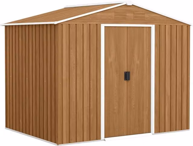 Capanno porta attrezzi da giardino Outsunny con porte scorrevoli in lamiera di acciaio marrone L: 236 cm, P: 174 cm, H: 190 cm