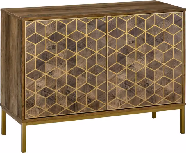 Mobile da ingresso e salotto HOMCOM in legno marrone con decori geometrici dorati e gambe in metallo, L: 99 cm, P: 39 cm, H: 75.5 cm