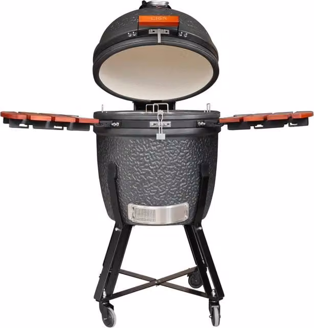 Barbecue a carbone Kamado Lisa Luxury 21 pollici in ceramica di mullite con supporto e copertura, colore nero antracite, Ø 54,7 cm