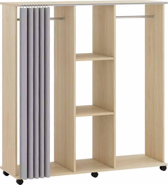 Armadio appendiabiti con ruote HOMCOM in legno naturale marrone, L: 120 cm, P: 40 cm, H: 128 cm