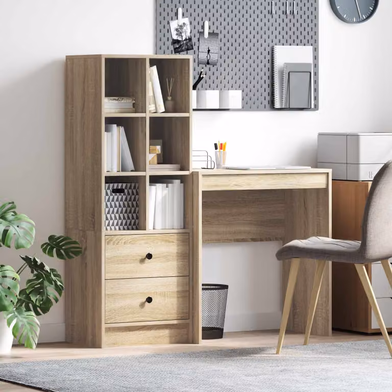 Set di 2 Scrivanie moderne vidaXL in Rovere Sonoma, colore marrone, L 115,5 cm x P 40 cm x H 127 cm