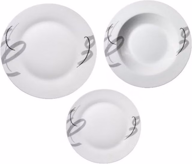 Servizio Piatti Avilia Home 18 Pezzi in Porcellana Bianca con Decoro Fiotto e Forma Tonda
