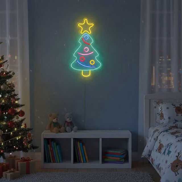 Luce LED a parete con effetto albero di Natale multicolore RGB alimentata via USB