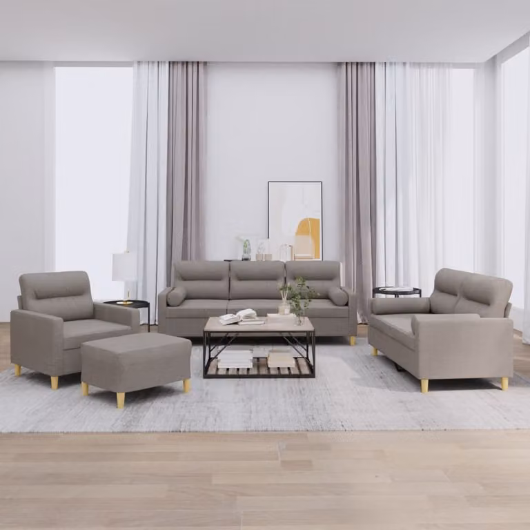Set di Divani vidaXL 4 Pezzi Moderno in Tessuto Beige e Grigio con Ottoman e Cuscini