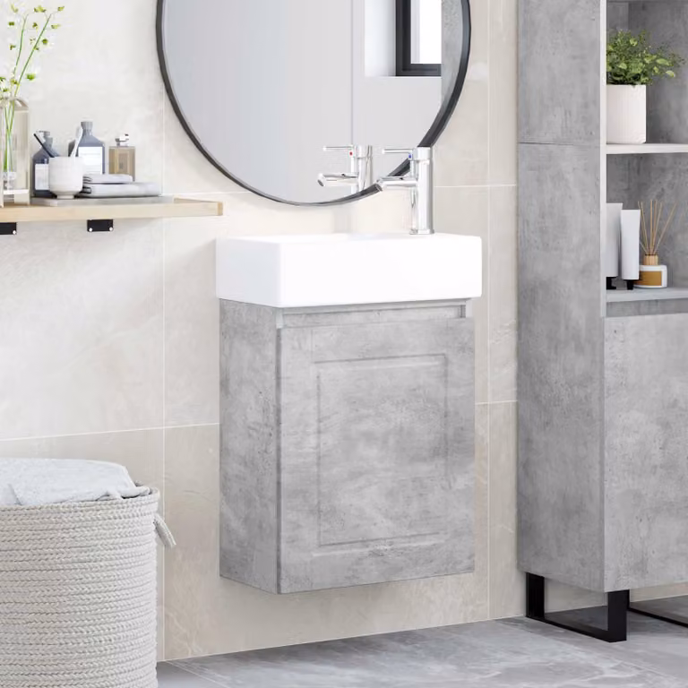 Mobile bagno moderno vidaXL con rubinetto Grigio Cemento, L: 45,5 cm, P: 22,5 cm, H: 84 cm