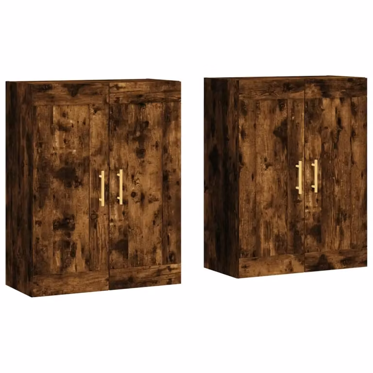 Set di 2 armadietti a parete vidaXL in legno e metallo color rovere fumo marrone per bagno con ante a battente