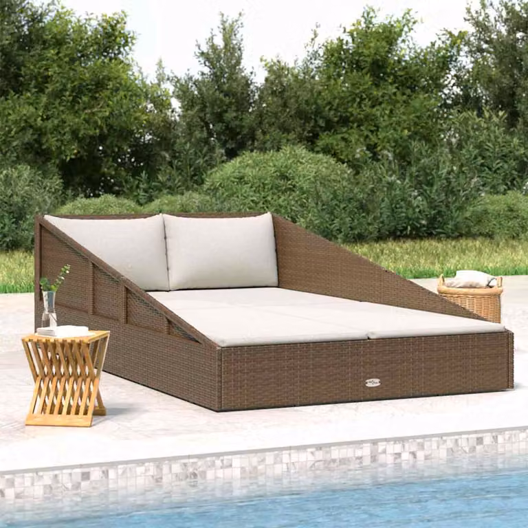 vidaXL Lettino Prendisole in Polyrattan Marrone con Parasole e Cuscino Impermeabile