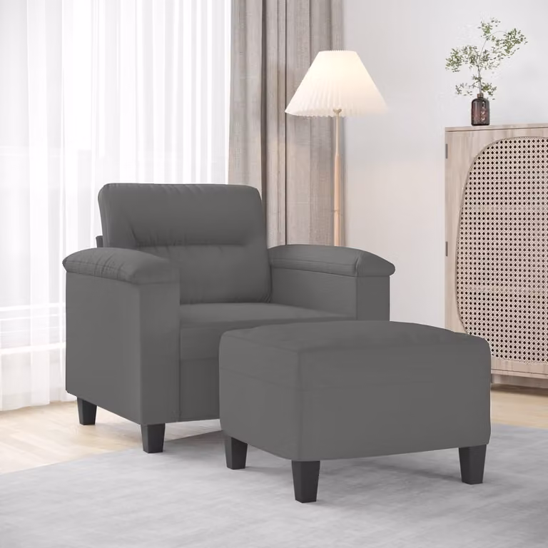 vidaXL Poltrona Relax con Poggiapiedi Grigia in Tessuto Microfibra e Struttura in Legno e Metallo