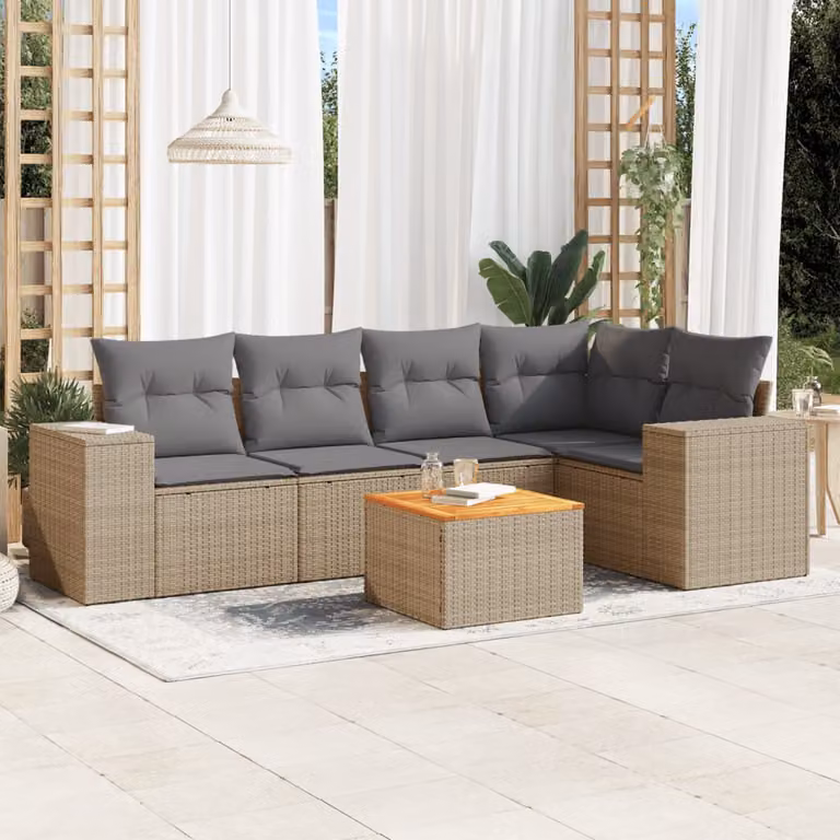 vidaXL Set Divano da Giardino 6 pz a forma di L in Polyrattan con Cuscini Beige e Grigio
