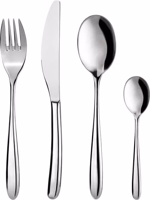 Set di posate Omega Kasanova da 24 pezzi in acciaio inox color argento lucido per adulti, lavabile in lavastoviglie