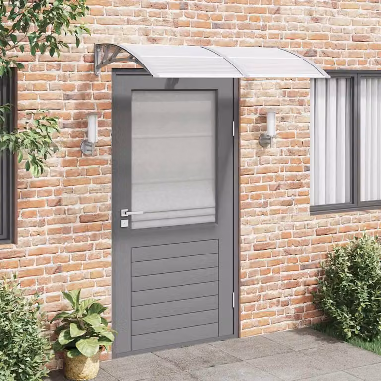 Tettoia per porta curva vidaXL in policarbonato e alluminio, Grigia, L: 150 cm x P: 100 cm