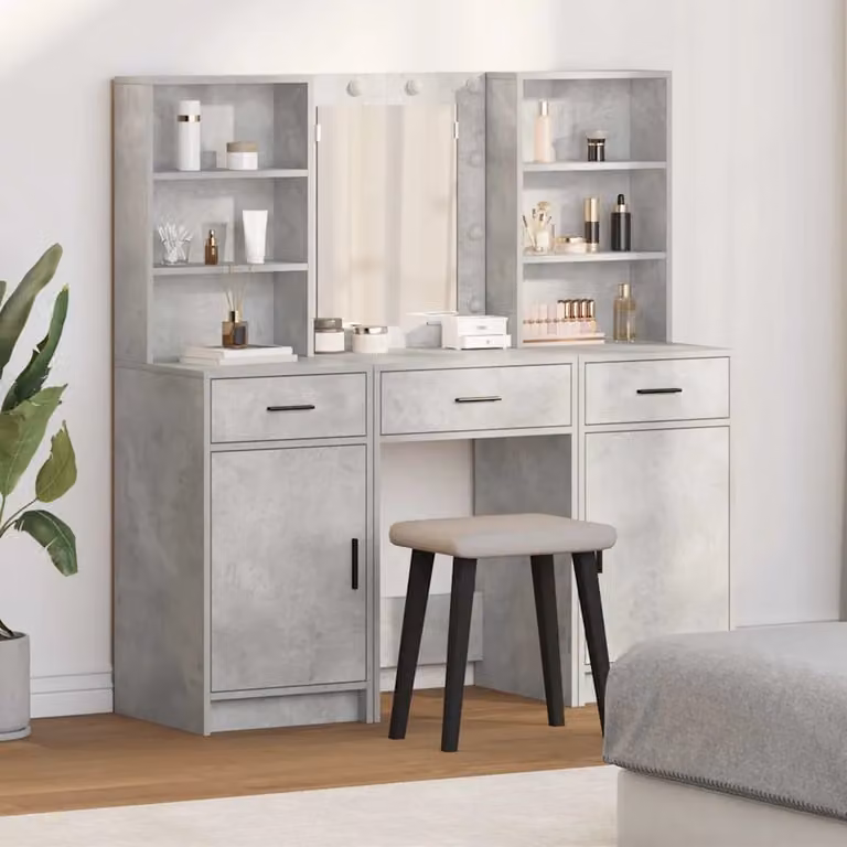 Set da tavolo da trucco con LED vidaXL Grigio cemento