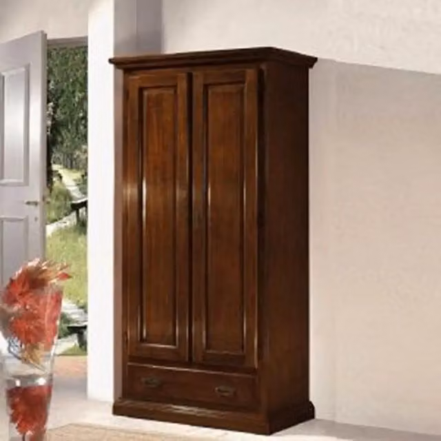Armadio a due ante KIVIO in legno massiccio noce stile arte povera L: 180 cm, P: 45 cm, H: 180 cm