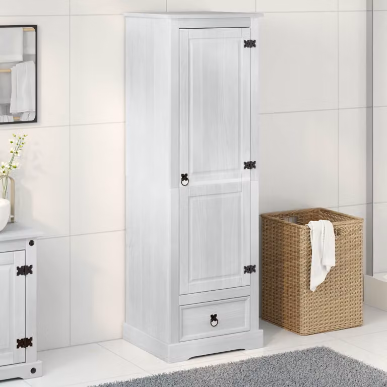 Armadio bianco in pino massello vidaXL con ante e cassetti L/P/H: 55 x 50 x 170 cm