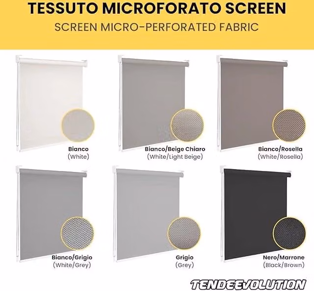 Tenda a Rullo Su Misura SCREEN Microforata Filtrante TENDEEVOLUTION in Poliestere Semi-Trasparente, Colore Bianco/Rosa, L: 200 cm x H: 150 cm