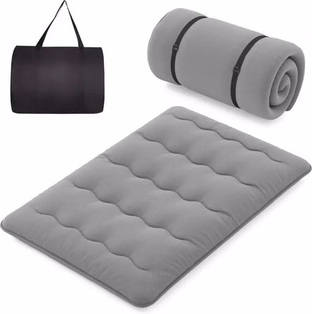Materasso futon portatile DESIGN IN in microfibra grigio con copertura lavabile e sacca da trasporto L/P: 140 x 200 cm