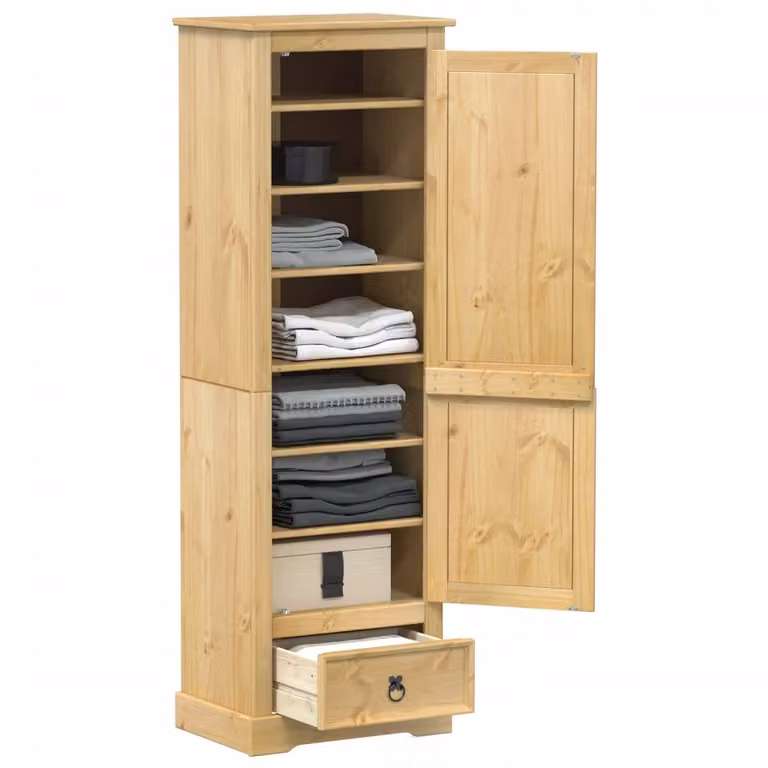 vidaXL Armadio Corona in Legno di Pino Rustico con Cassetti e Ripiani, Marrone e Beige, L: 55 cm, P: 38 cm, H: 170 cm