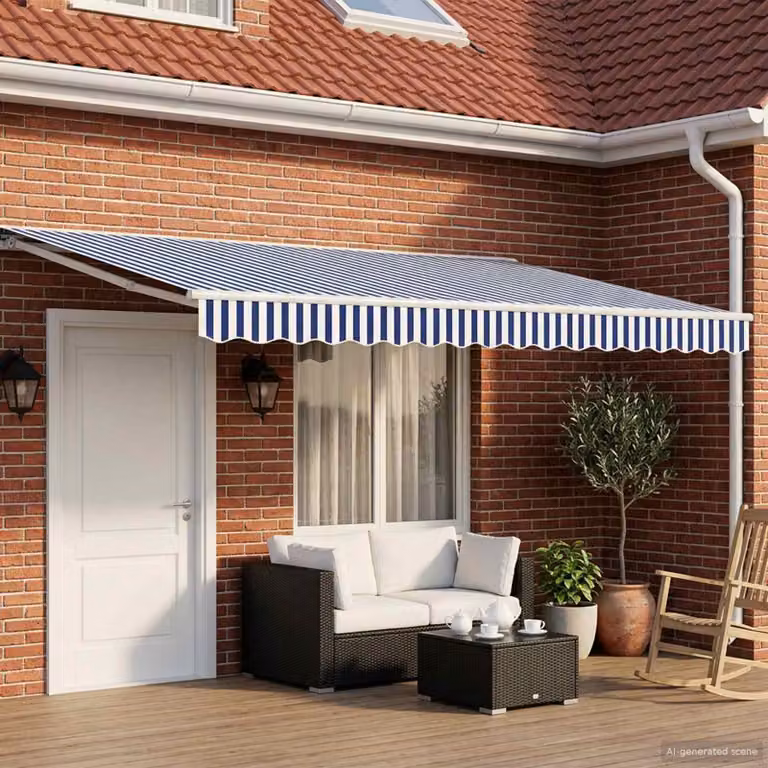 vidaXL Cornice per Tenda Manuale con LED Blu e Bianco, L: 450 cm, H: 345 cm