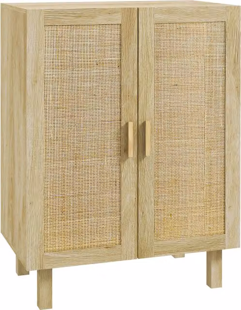 Credenza Boho HOMCOM in Legno e Rattan, Mobile per Cucina, Soggiorno o Ingresso con Ante a Battente e Ripiani Interni, Colore Marrone/Beige, L: 73 cm, P: 41 cm, H: 102 cm