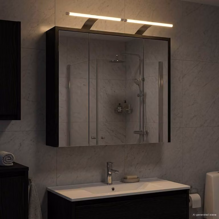 Mobiletto per specchio da bagno vidaXL moderno con illuminazione LED, Nero, L: 63,5 cm, P: 16 cm, H: 62,5 cm