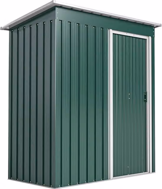 Casetta da giardino Outsunny con tetto inclinato e porta scorrevole, capanno attrezzi in acciaio zincato, Verde, L: 163 cm, P: 89 cm, H: 182 cm