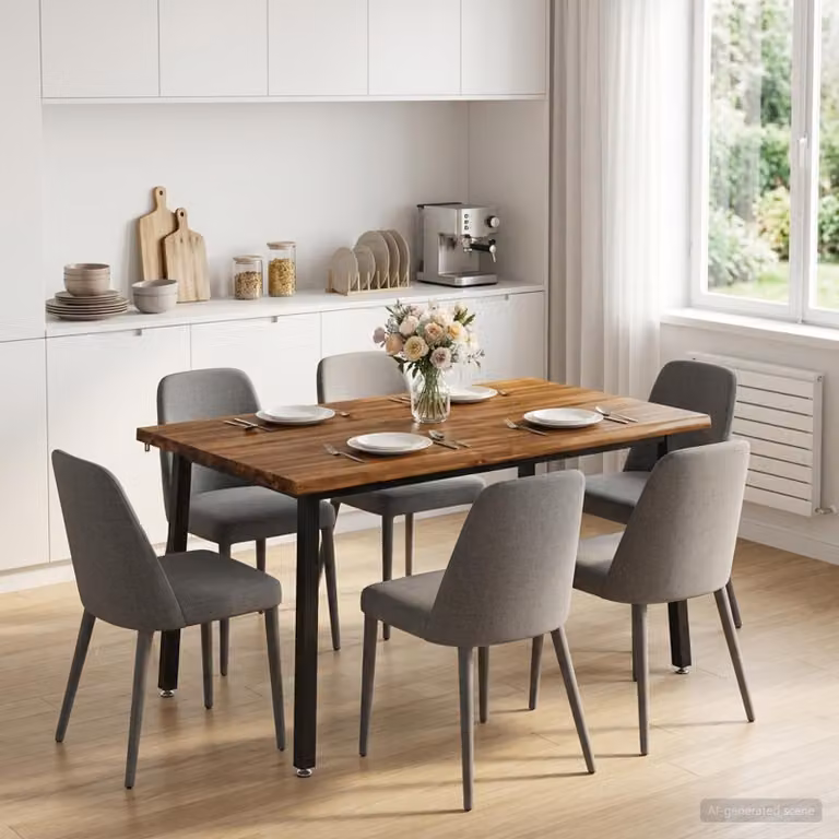 vidaXL Tavolo da pranzo moderno in legno di acacia con bordo vivo, colore marrone, L 140 x P 90 x H 75 cm