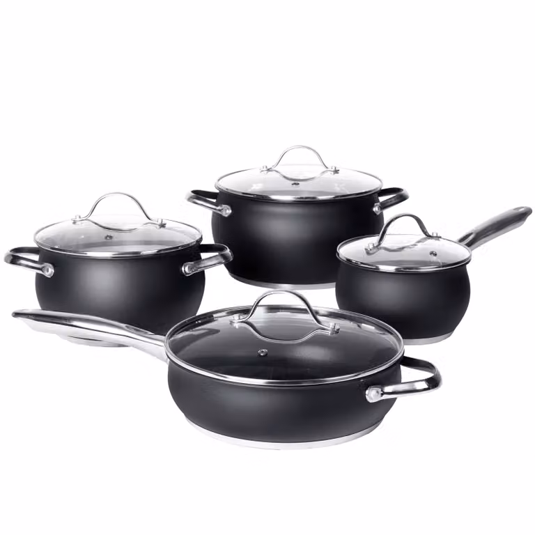 Batteria di pentole Gusto Casa Linea BlackCook in acciaio inox con rivestimento antiaderente, 8 pezzi, colore nero
